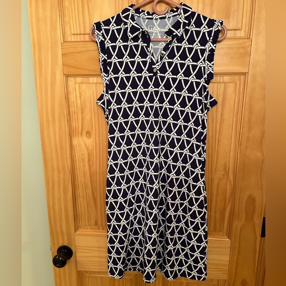 Sleeveless Navy Chain-Print Mini Dress